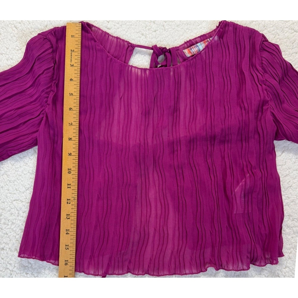 Urban Outfitters Magenta Purple Plisse Pleated Sheer Tie Back Crop Top Large - Picture 5 of 7